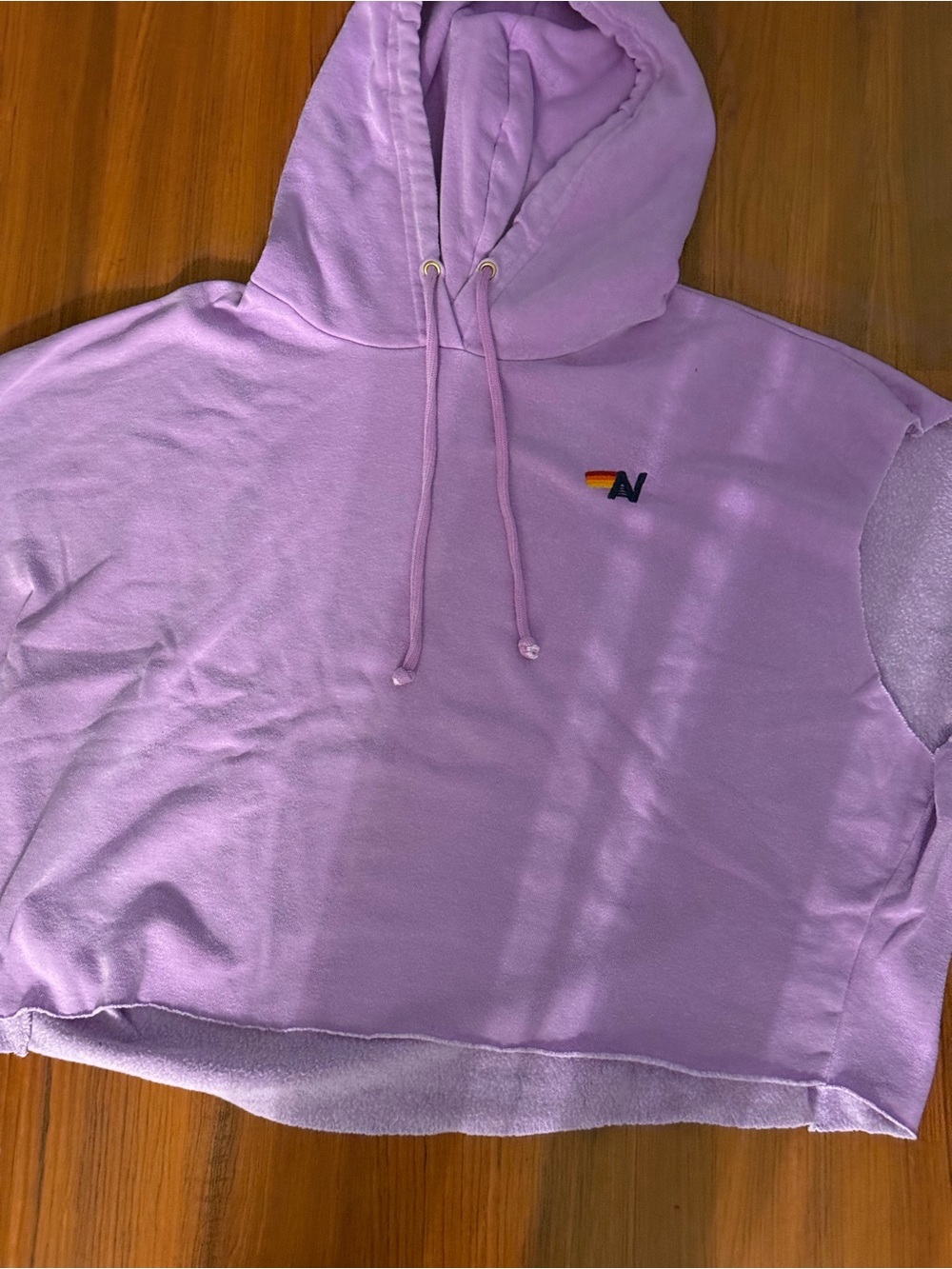 Aviator Nation Lavender Cropped Hoodie with Rainbow 'A N' Logo